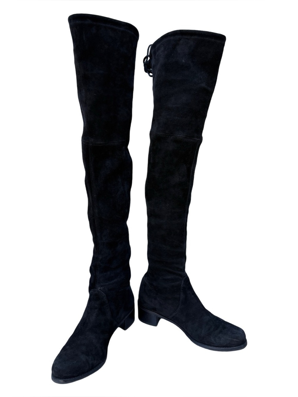 Stuart Weitzman Black Suede Over The Knee Boots Tie Back Thigh High shoes 6M